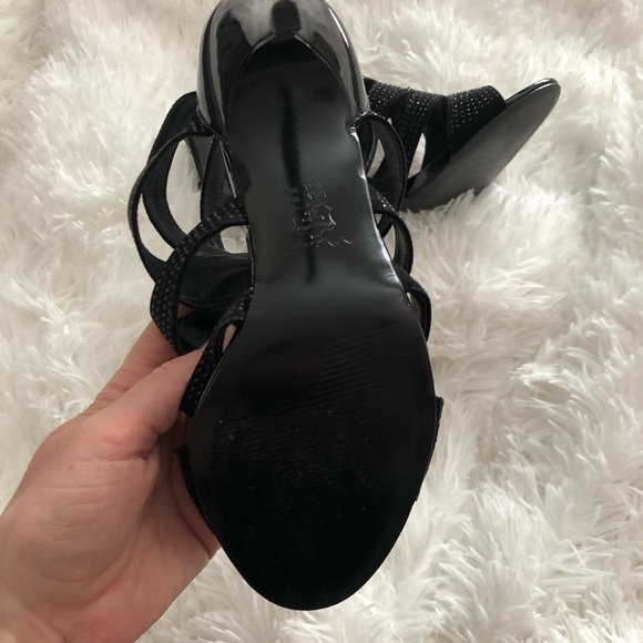 SOLD Nina Black Rhinestone Strappy Heels - Picture 2 of 6